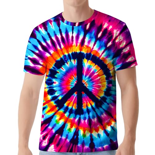 Men's Tie Dye Shirt Hipster Hip Hop Short Sleeve Hippies Senior Tees T Shirts for Men