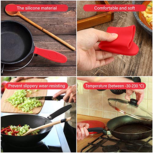 Silicone Hot Handle Cover, Potholder For Cast Iron Skillet, Rubber Heat Resistant Pot Handle Sleeve, Heat Protecting For Pans, Griddles, Metal And Handles (Black And Red, 6) #TOP3