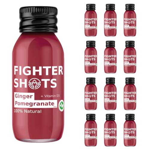 Fighter Shots Gingembre Shot de Grenade (12x60ml) | 200% des apports recommandés en vitamine D3 | Bourré de vitamines | Idéale pour lancer sa journée