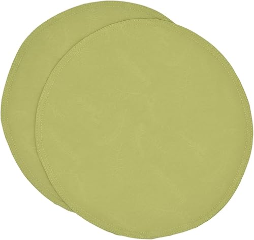 Sweet Pea Linens Juego de dos manteles individuales redondos con cargador jacquard de hojas verde lima