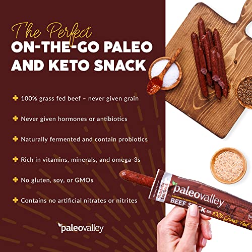 image for Paleovalley 100% Grass Fed Summer Sausage Beef Sticks - Delicious Glut