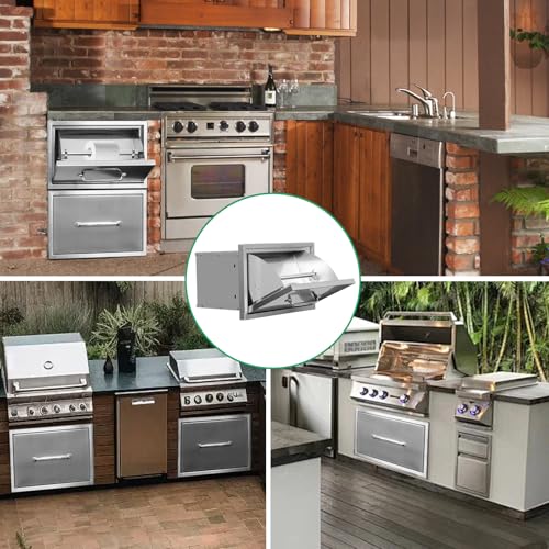 Image of Outdoor Kitchen Drawers 16 inch W x 10 inch H x 10 inch D Stainless Steel Paper Towel Drawers with Ergonomic Handle for BBQ Island, Patio Grill Station & Outdoor Kitchen Cabinets