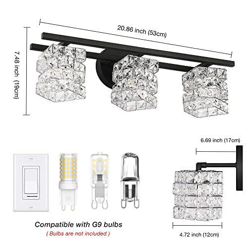Bdl Bathroom Vanity Light Fixtures New Black 3 Lights Crystal Shade Modern Wall Bar Sconce Mirror (Exclude Bulb) #TOP3