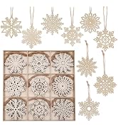 EELLAO 45pcs Wooden Snowflakes Ornaments Rustic Hanging Wood Snowflake Crafts Hollowed Embellishm...