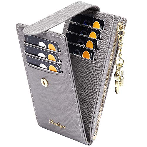 Image of Badiya Slim Women Wallet RFID Blocking Bifold Compact 9 Card Slots Holder Wallets Soft Leather with Zipper Coin Pocket 2 ID Window