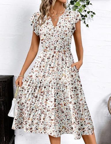 Image of ZEAGOO Womens Summer Casual Dresses Ruffle Sleeve V Neck Midi Dress Flowy Tiered Dress with Pockets Boho Sundresses