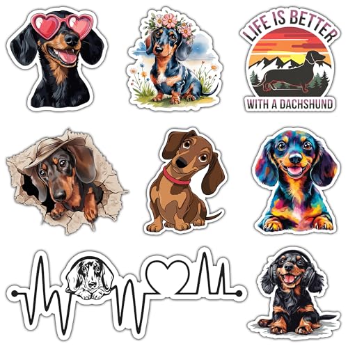 Image of Dachshund Sticker 8 Pcs (Large Size) Vinyl Stickers Laptop Waterproof Decal for Car Bumper Water Bottle Notebook Luggage Window Funny Party Birthday Decorations - Size 4 Inches