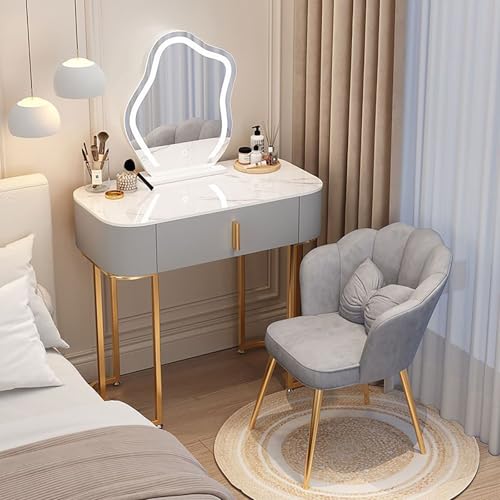 Mesa de maquillaje con luces para dormitorio pequeño, tocador compacto 2