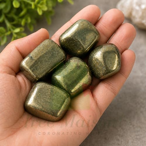 Image of Crystal Pyrite Tumble Stone Pebble Tumbled Gemstone for Reiki Healing Vastu Correction Gravels for Aquarium Home Decor Garden Table 100 Gm