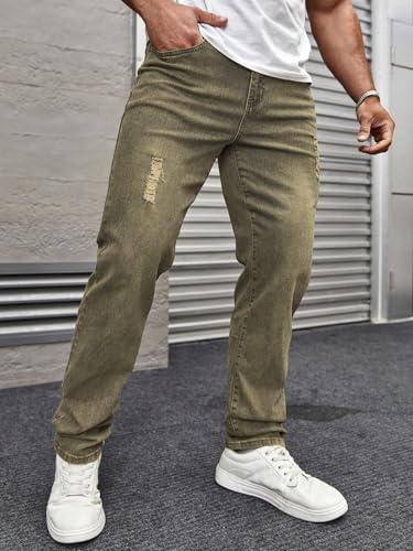 Image of URBAN POCKETS Jeans for Men | Distressed Denim Pants with Slim Tapered Fit & Washed Look (Comfort-Tarry-U06-U07)