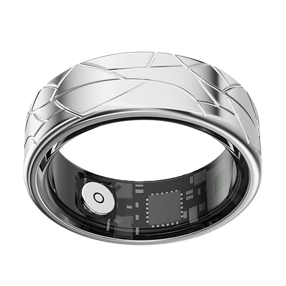 Smart Ring Fitness Tracker Sleep Tracking Heart Rate Monitor Pedometer, Waterproof Activity Tracker Fitness Ring Steps Counter, Gesture Controls for Short Video, 8 Days Last, Classical Silver, #12