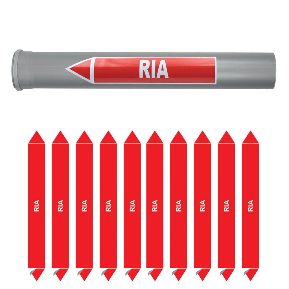 Planche de 10 marqueurs de tuyauterie INCENDIE (Ø DM 32 à 80) pour fluide RIA / 284 x 37mm