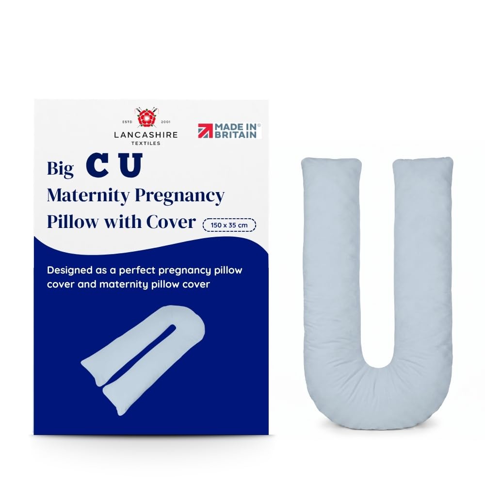 Big C U Shaped Maternity Pregnancy Full Body Support Pillow With Blue Cover from B&Q