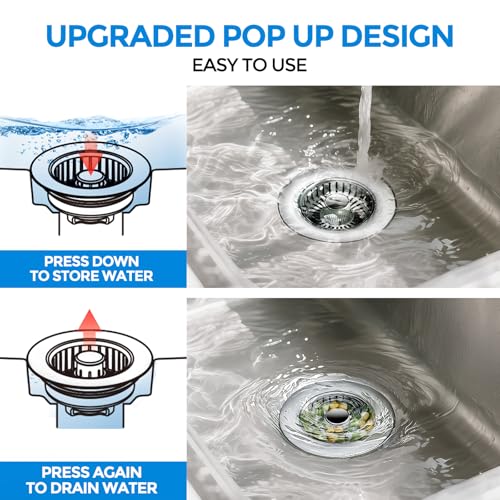 zaa Kitchen Sink Drain Strainer - Kitchen Sink Stopper,Stainless Steel Kitchen Drain Plug & Sink Installation Parts with Anti-Clogging Basket, Fit US Standard 3-1/2'' Sink Drain Hole