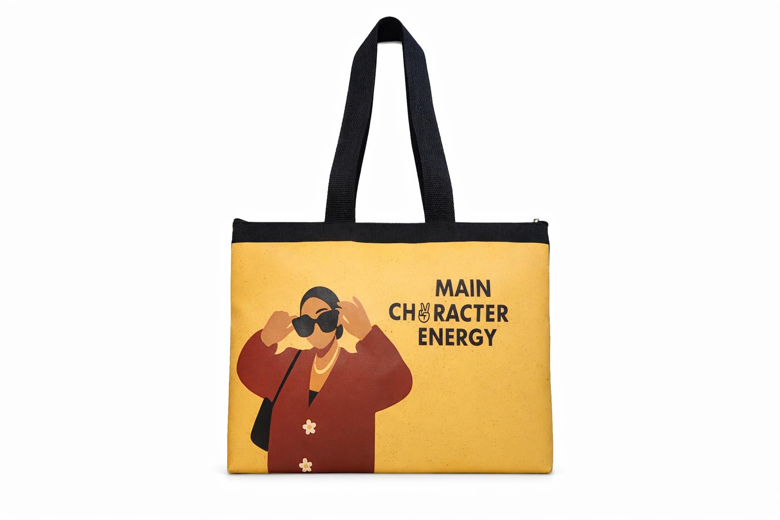 TOTIE - Reusable Grocery, College, Office & Daily Use Bag | Premium Cotton Tote Bag | Main Character Energy Quote | Bold Design with Zip Closure | Trendy Gift Tote-image-40