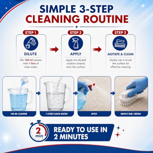 Image of Carpet & Upholstery Cleaner 1Litre | Fabric Surface Cleaning Solution for Carpets Sofas Chairs Rugs Mats & Upholstered Furniture | Suitable for Home Office & Commercial Use