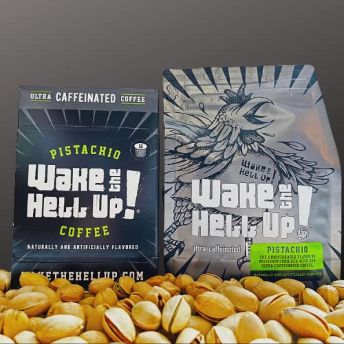 Wake The Hell Up!®️ Pistachio Flavored Single Serve Coffee Pods Of Ultra-Caffeinated Coffee For K-Cup Compatible Brewers | 12 Count, 2.0 Compatible Pods | Perfect Balance of High Caffeine & Great Flavor.
