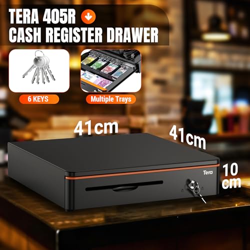 Tera Geldkassette Kassenlade Abschließbar Münzfach：40,5 × 40 × 10,2 cm 5 Scheinfächer 8 Münzfächer mit Einsatz RJ12 Schlüssel Mikroschalter für Registrierkasse POS Supermarkt Einzelhandel Modell 405R