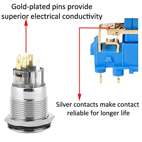 Esupport Stainless Steel 19Mm 12V 5A Car Blue Light Angel Eye Metal Push Button Switch Socket #TOP3