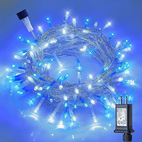 Hopolon Blue and White Christmas Lights Outdoor 33 FT 100 LED