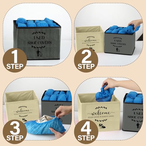 Suzile 200 Pcs Disposable Shoe Covers with 2 Pcs Box Open House Supplies Foldable Booties Shoe Covers Holder Storage Bin for House Indoor Guest Supplies, 10 x 10 x 8 Inch(Beige,Gray,Blue)