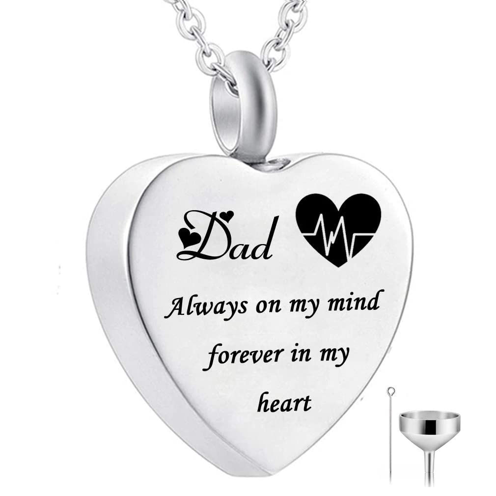 HQHeart Urn Necklace for Ashes Always on My Mind Forever in My Heart Cremation Jewelry Memorial Ashes Keepsake Pendant Electrocardiogram Jewelry