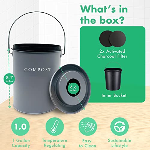Compost Bin Kitchen Counter, Countertop Compost Bin With Lid, Kitchen Compost Bin Indoor Compost Bin, Compost Container Compost Bucket For Kitchen, Compost Pail Food Waste Bin Kitchen Composting Bin #TOP5