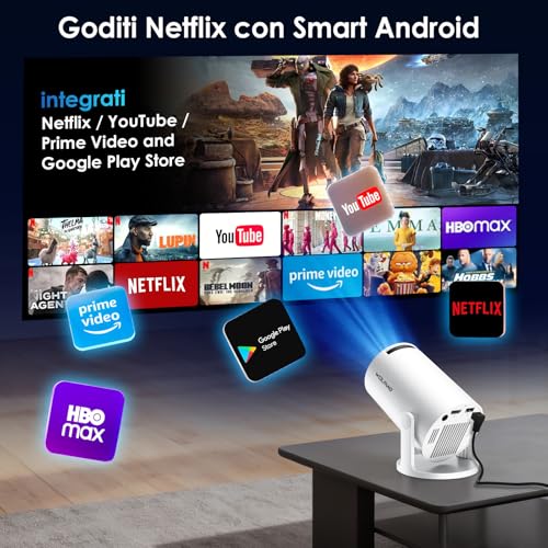 Wolfang Mini Proiettore【App Integrate & Wifi 6】Videoproiettore Portatile 1080P Con Bluetooth E Trapezoidale Verticale Auto, Proiettore Da Camera Da Letto A 180° Compatibile Con Ios/Android/Pc/Tv Stick - 3