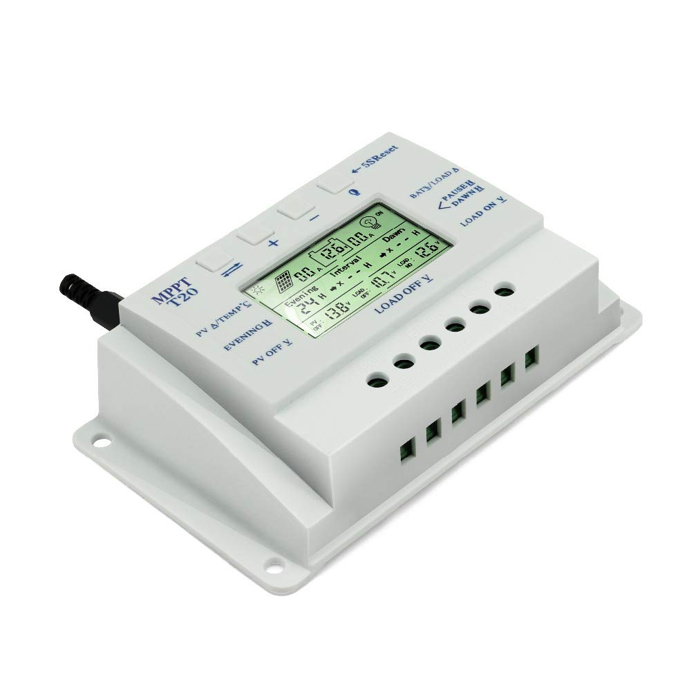 Controlador de carga solar MPPT T20 12V 24V Auto + PWM 20A 260W Pantalla LCD Panel Regulador batería Max PV 48V OEM