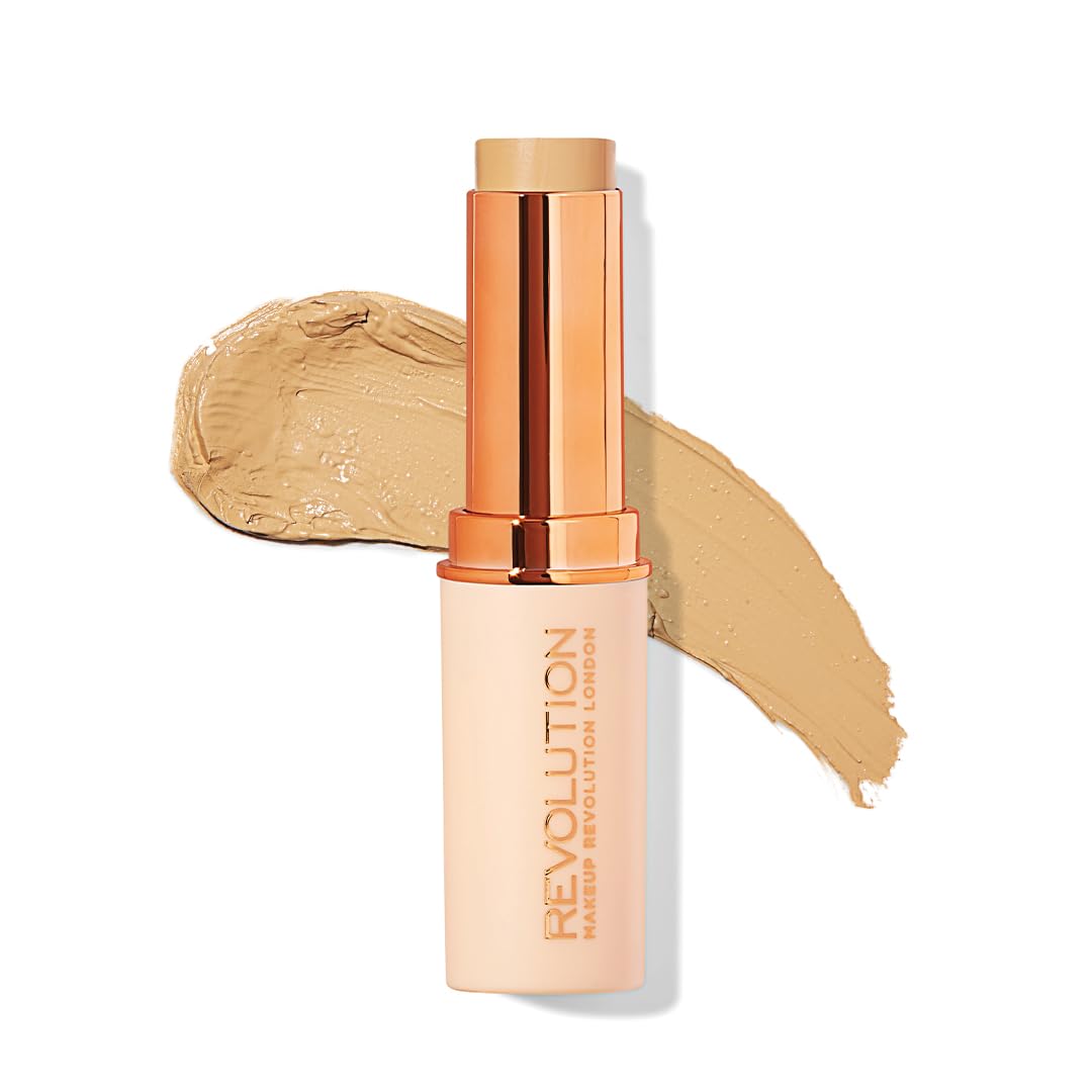 Makeup Revolution Fast Base Stick Foundation F5 Multitasking Skin Perfecter, Concealer, Brightener, Contour Stick & Longwear Shaping Stick For Face Makeup (6), Full Coverage, Matte, For All Skin types