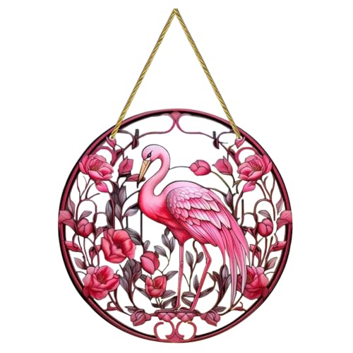 Flamingo Acrylic Window Hangings, Sdjdhej 1pcs Pink Flamingo Decor Window Hangings for Outdoor Indoor Decor 7.9'' Window Decor, Home Decor for Grandma Wife Teacher Animal Lover