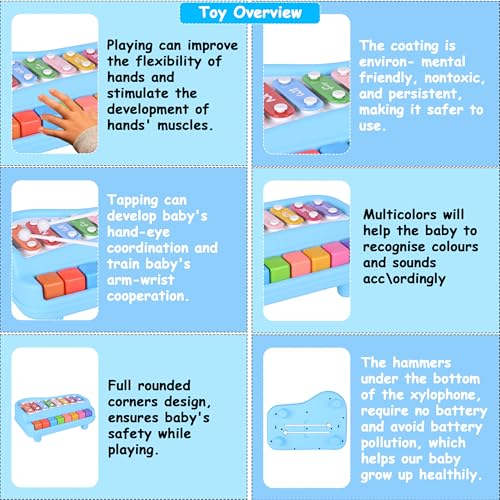 Image of Mommers Musical Instruments, 2 in 1 Baby Piano Xylophone for Toddlers 1-3 Years Old, 8 Multicolored Key Keyboard, Preschool Educational Learning Toy for Girl Boy