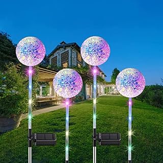 Amzxart Solar Lights Outdoor Garden, 4 Pack Dandelion Solar Lights with 64 Colourful LED, Solar Garden Lights Outdoor, Waterproof Solar Flower Lights for Patio Yard Garden Ornaments Decoration