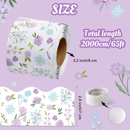 BeYumi Spring Wildflowers Border Trim - 65ft Spring White Wildflowers Scalloped Rolled Border Trim Daisy Flower White Wild Floral Bulletin Board Set School Classroom Chalkboard Springtime Party Decor - Thumbnail 2