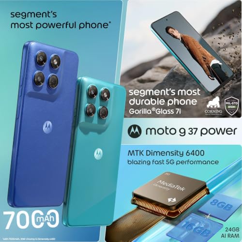 Image of MOTOROLA g37 Power (PANTONE Nautical Blue, 4GB RAM, 64GB Storage) | MediaTek Dimensity 6400 Octa-Core Processor | 50MP AI Rear Camera | 8MP Front Camera | 6.66-inch HD+ 120Hz Display | 7000mAh Battery