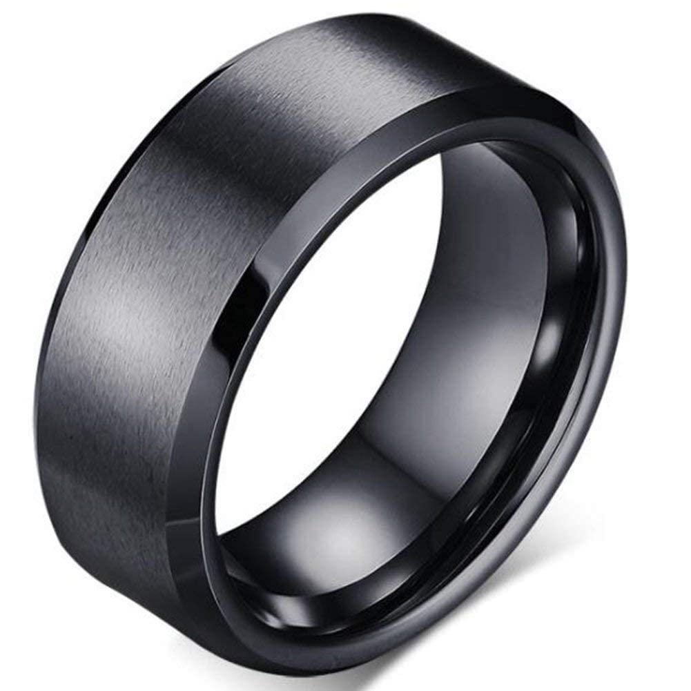 jaffiustMen's matte black titanium stainless steel classic simple ring wedding ring (8(6mm), Black)