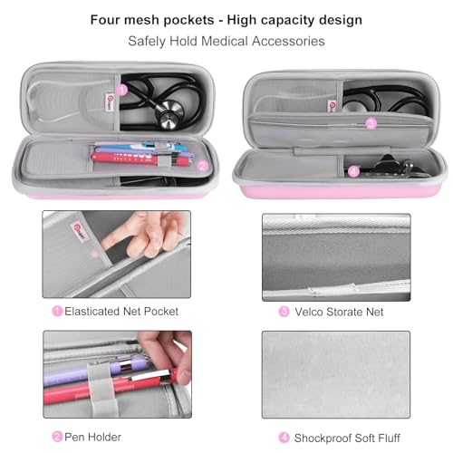 Image of Stethoscope Carrying Case, Hard Stethoscope Case Compatible for 3M Littmann Classic III, Cardiology IV Diagnostic, MDF Acoustica Stethoscopes and Other Nurse Accessories (Pink)
