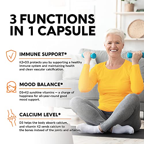 Nutraharmony Vitamin D3 K2 With Calcium & Bioperine - Made In Usa - 5000 Iu, 125 Mcg Of D3, 100 Mcg Of K2 As Mk-7-4-In-1 Supplements - Immune & Mood Support - As Drops & Gummies - 60 Veggie Capsules #TOP2