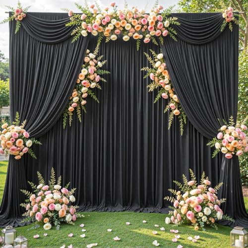 20ft x 15ft Black Wrinkle Free Backdrop Curtains for Wedding Party Backdrops Curtain Drapes Fabric Decorations Photo Back Drop Cloth for Baby Shower Photography Stage Reception