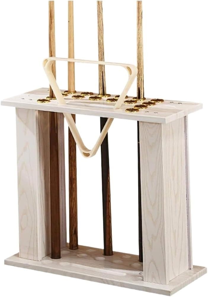 Billiards Rack 16 Pools Floor Billiard Pool Rack Stand Wooden Stick Organizers Rack Pool Holder, 23.4 * 9.4 * 21.4 in, White