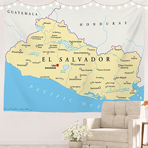 Batmerry Map America Atlas Country Tapestry, Central America El Salvador Pacific Ocean Wall Art Decoration for Bedroom Living Room Dorm, 51.2 x 59.1 Inches