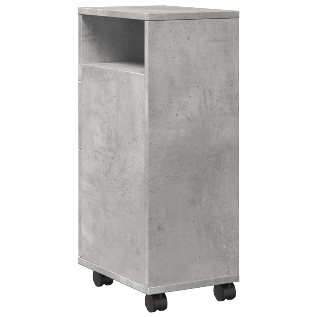Meuble Étroit De Salle De Bain À roulettes Gris Béton
