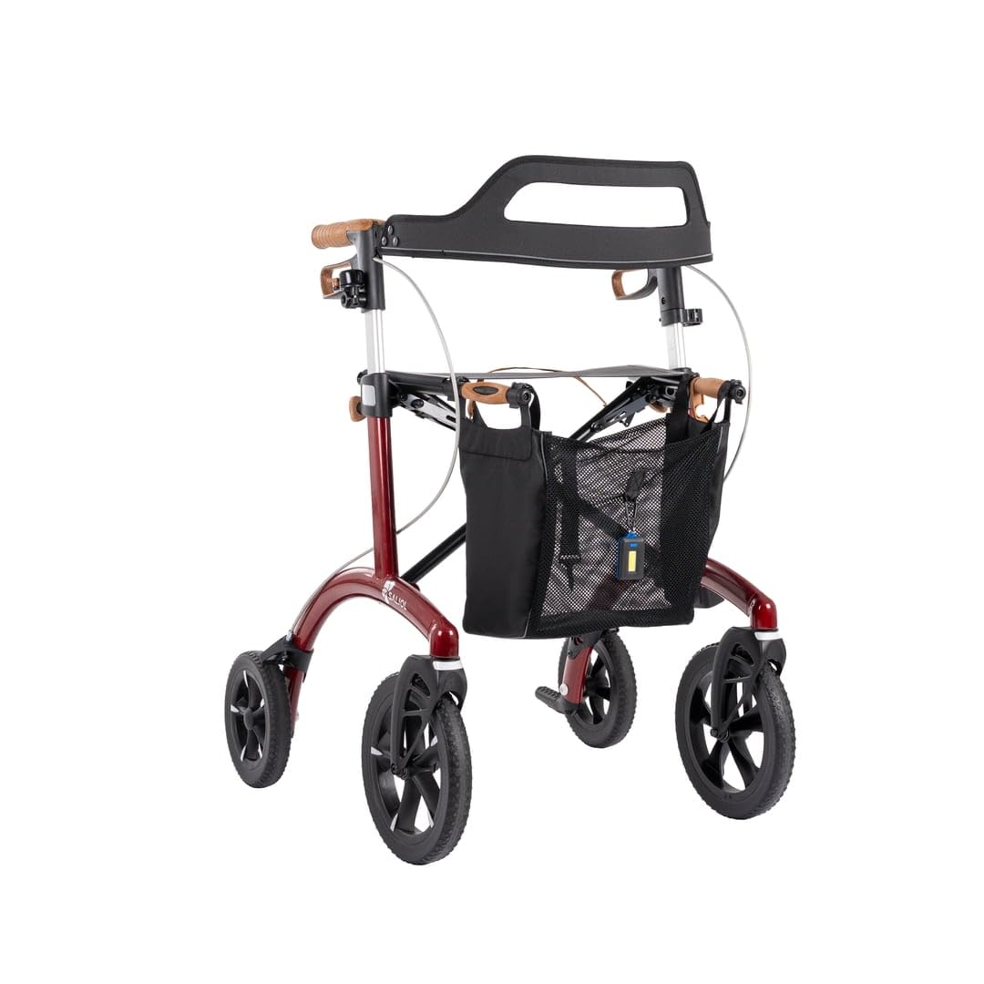 Saljol Allround - Deambulatore in alluminio, 6,4 kg, altezza seduta 62 cm, borsa da passeggio all'aperto, per città e fuoristrada, colore: rosso