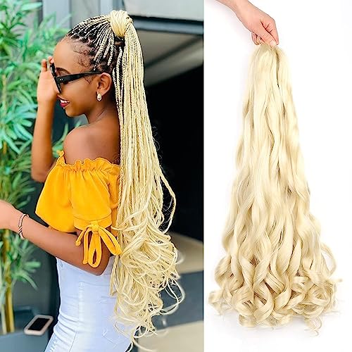 French Curly Braiding Hair 613 Blonde Braiding Hair Pre Stretched 20 Inch 8 Packs French Curl Braiding Hair With Curly Ends French Curl Braids Hair Extensions (20 Inch,613)
