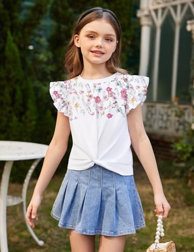 Image of Arshiner Girls Shirt - Short-Sleeve Twist Front T-Shirt for Girls with Cute Flying Sleeves - Summer Blouse Tunic Tee Tops