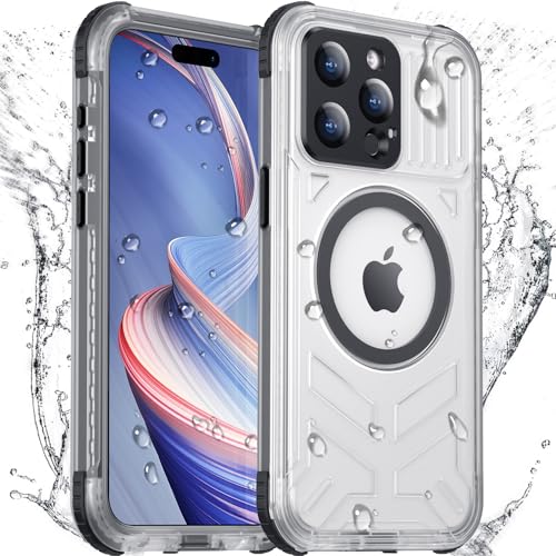 Temdan Magnetic for iPhone 15 Pro Case Waterproof [Built-in Screen & Camera Protector][Full Body Shockproof][IP68 Underwater][Dustproof] Shockproof Phone Case for iPhone 15 Pro 6.1-Black