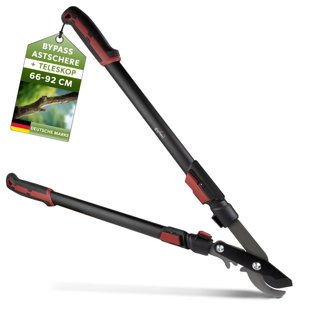 Siwitec Teleskop Bypass Getriebeastschere SG-21, Baumschere für frisches Holz bis Ø 40 mm, Kohlenstoffstahl, Länge 66-92 cm