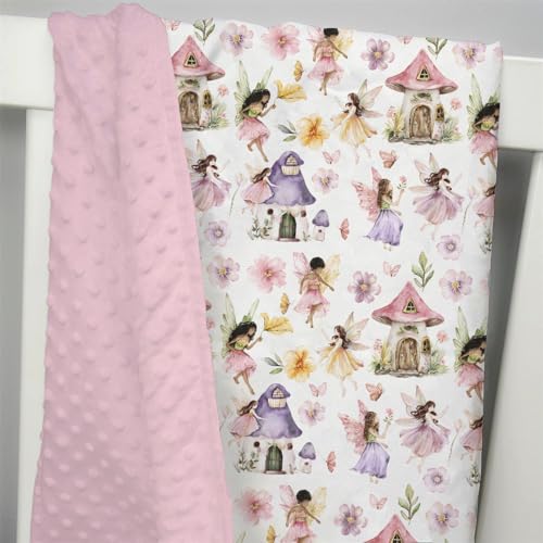 Image of Mink Baby Girl Blankets Pink Purple Fairy Tale Garden, Whimsical Magical World Soft Double Layer Dotted Backing Receiving Swaddle, Newborn Infant Toddler Nursery Crib Bedding Shower Gift 30x40