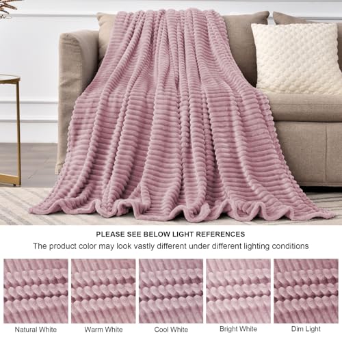 Image of BEDELITE Fleece Throw Blanket for Couch - 3D Ribbed Jacquard Soft and Warm Decorative Fuzzy Blanket - Cozy, Fluffy, Plush Lightweight Berry Purple Throw Blankets for Bed, Sofa, 50x60 inches