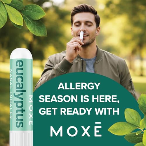 Image of MOXĒ Eucalyptus Essential Oil Nasal Inhaler, Sinus & Congestion Relief, Daily Relaxation, Stress Relief, Therapeutic No-Mess Aromatherapy, Pure and Natural, Made in USA (3 Pack) packaging may vary